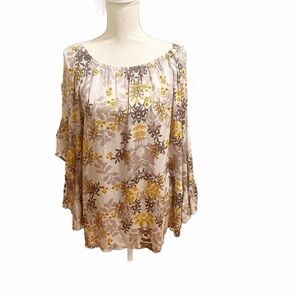 Vintage FEVER blouse glacier grey uniquely designed ruffled sleeves size Large